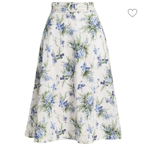 Veronica Beard Arwen Floral Cotton Belted Midi-Skirt - Picture 1 of 16